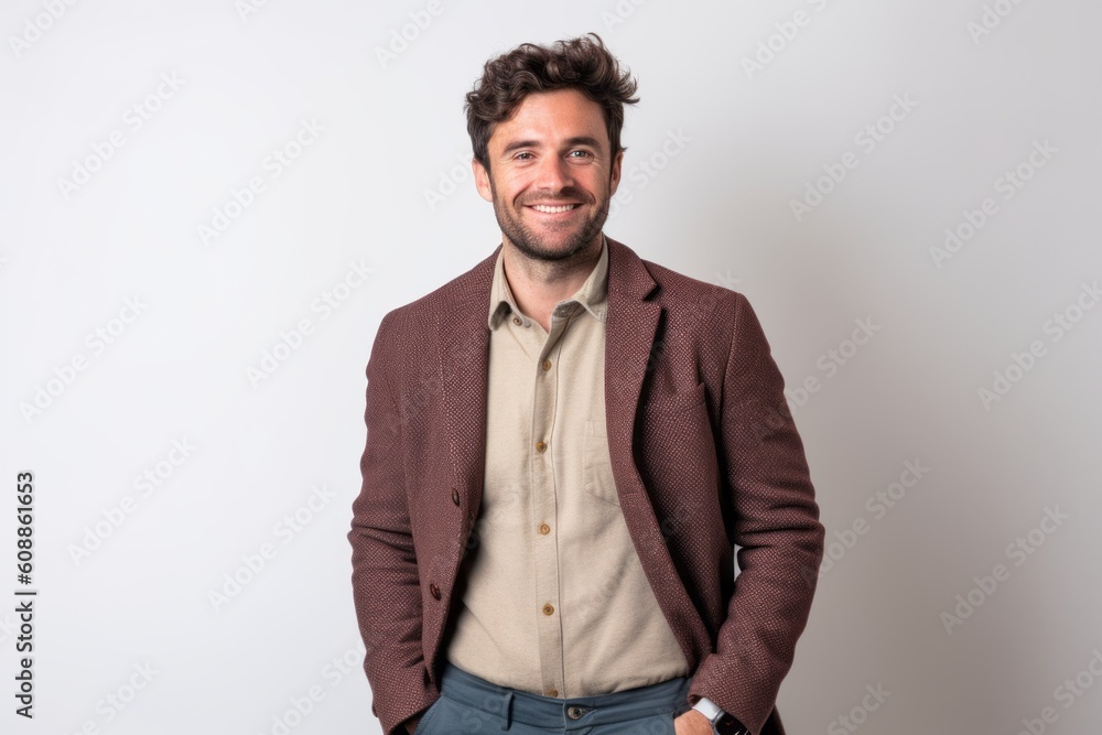 Portrait of handsome Hispanic man smiling while holding hand in pocket. Portrait of handsome Hispanic man smiling while holding hand in pocket.