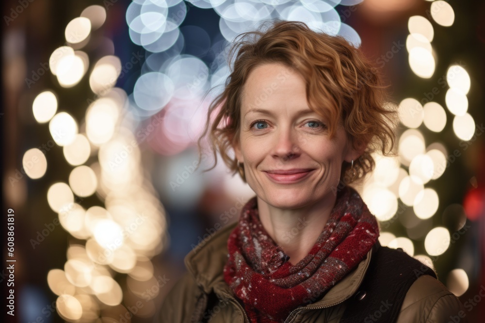 Portrait of a beautiful woman in the city at Christmas time. Portrait of a beautiful woman in the city at Christmas time.