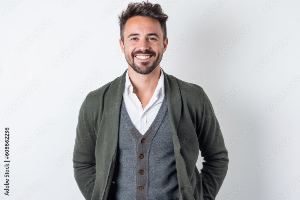 Portrait of a handsome young man smiling at camera on white background Portrait of a handsome young man smiling at camera on white background