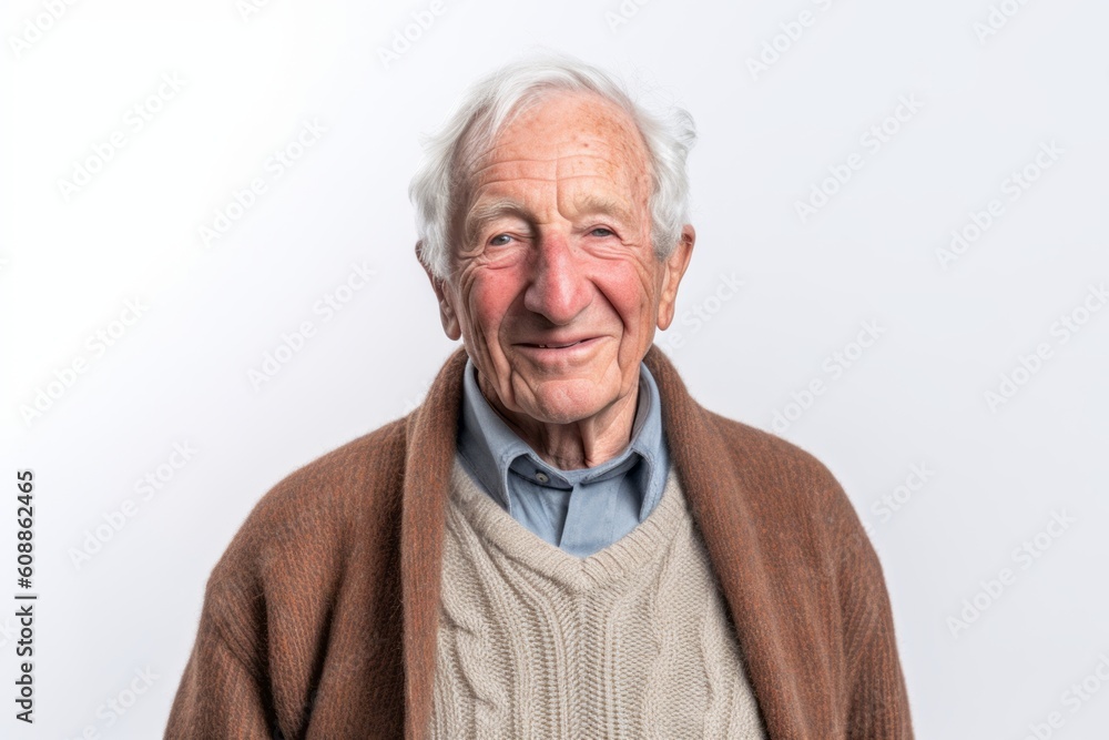 Portrait of senior man with woolen sweater on white background. Portrait of senior man with woolen sweater on white background.