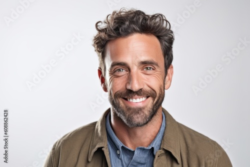 Portrait of a handsome man smiling at the camera over white background © Robert MEYNER