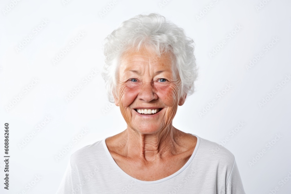 Portrait of a happy senior woman smiling at camera isolated over white background Portrait of a happy senior woman smiling at camera isolated over white background