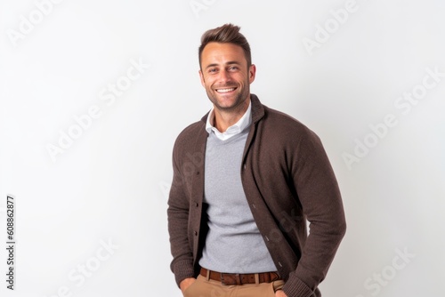 Portrait of a handsome young man smiling and looking at camera.