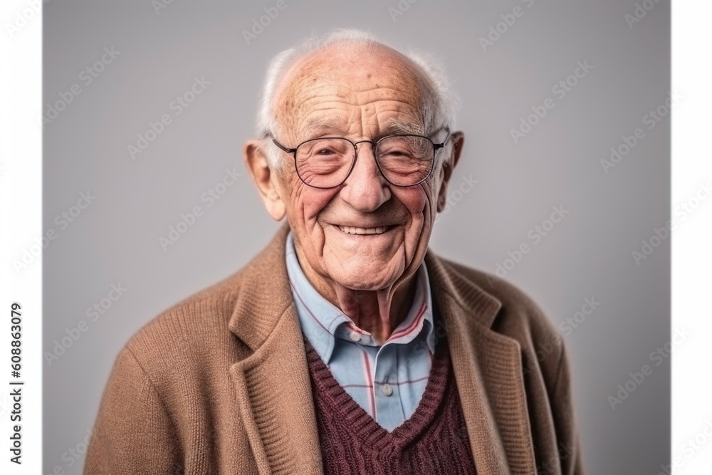 Portrait of a smiling senior man with glasses on a gray background Portrait of a smiling senior man with glasses on a gray background