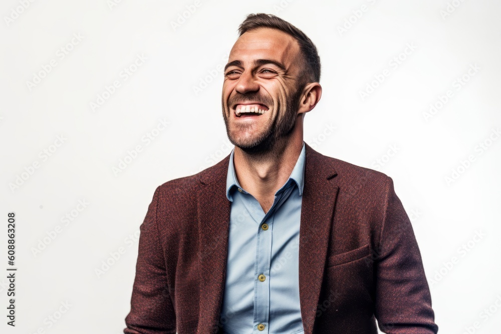 Handsome man laughing and looking at camera isolated on a white background Handsome man laughing and looking at camera isolated on a white background