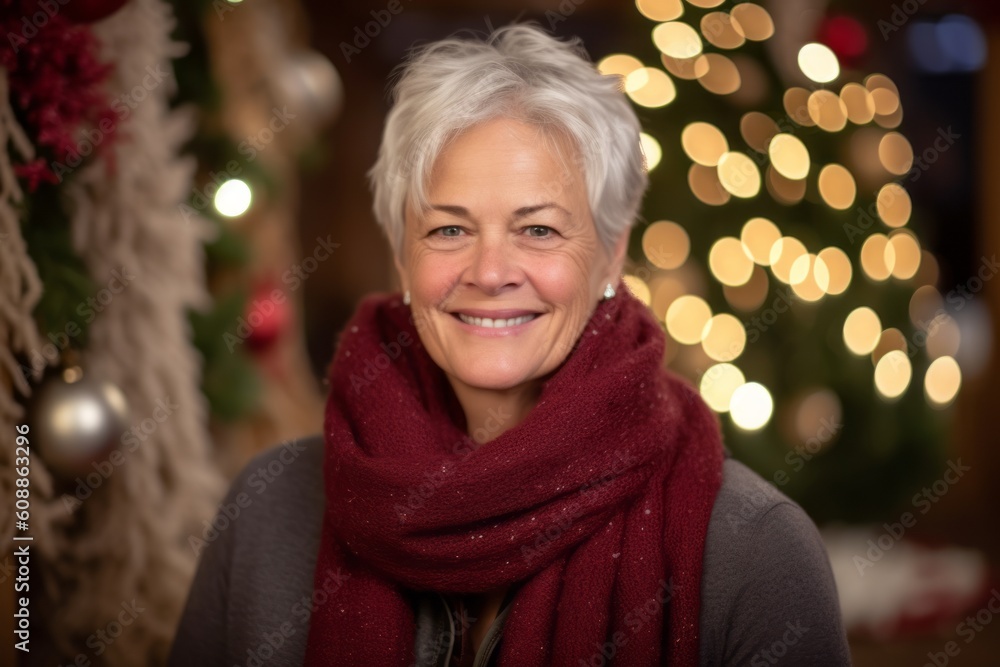 Portrait of smiling senior woman with christmas tree in the background Portrait of smiling senior woman with christmas tree in the background