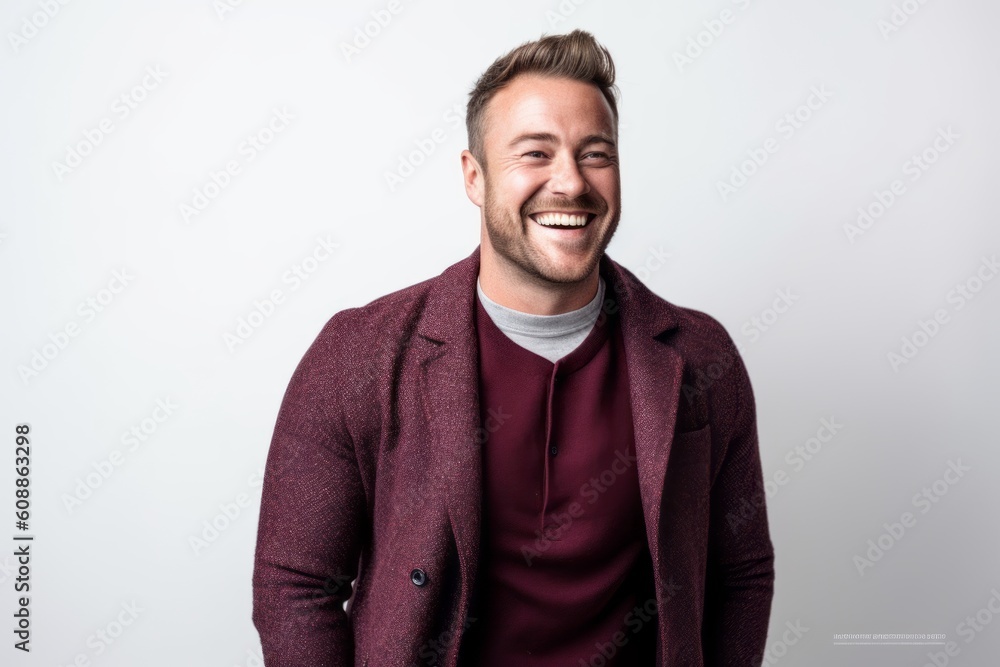 Portrait of a smiling young man in coat standing against white background Portrait of a smiling young man in coat standing against white background