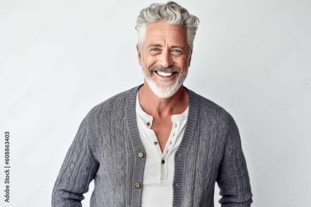 Handsome senior man smiling and looking at camera isolated on a white background Handsome senior man smiling and looking at camera isolated on a white background