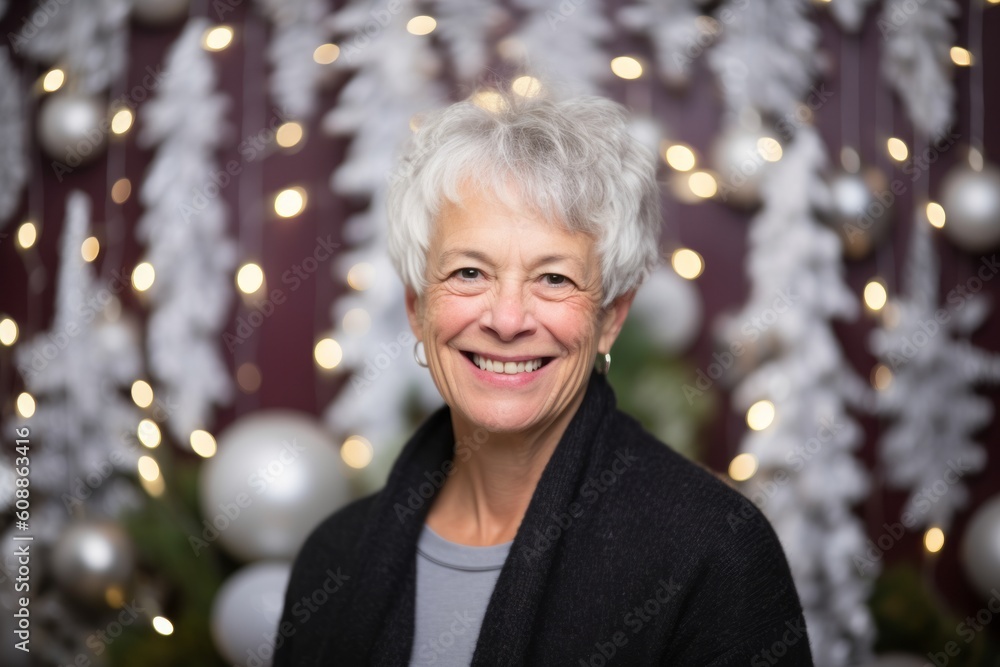 Portrait of a smiling senior woman in front of a Christmas tree Portrait of a smiling senior woman in front of a Christmas tree