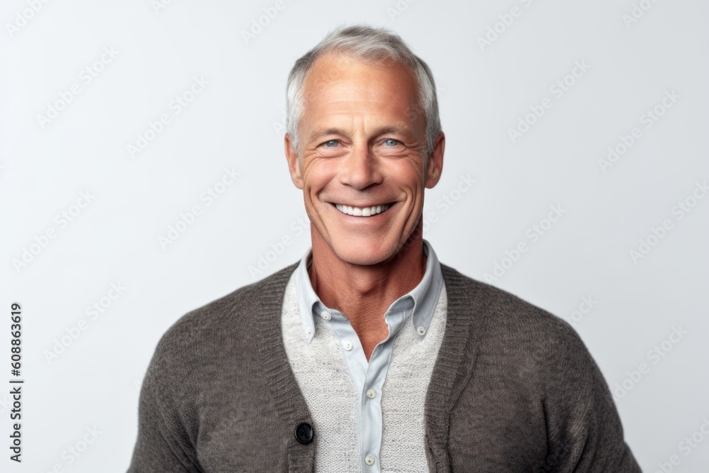 Portrait of a happy senior man smiling at camera over white background Portrait of a happy senior man smiling at camera over white background