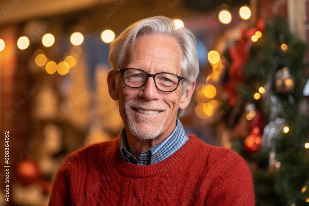 Portrait of happy senior man with eyeglasses at christmas Portrait of happy senior man with eyeglasses at christmas