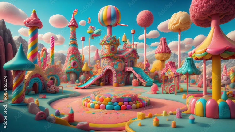 Colorful candy playground on candy land. Generative ai