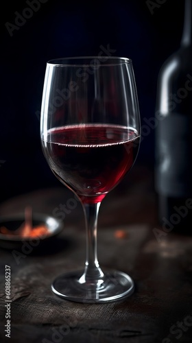 A glass of red wine in a beautiful setting. Generative AI. 