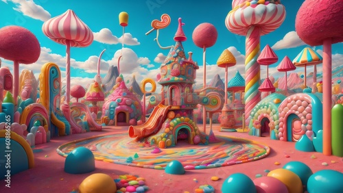 Playground candy land park. Colorful fantasy illustration