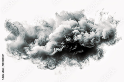 Abstract gray smoke fog clouds on white & black background. Generative Ai.