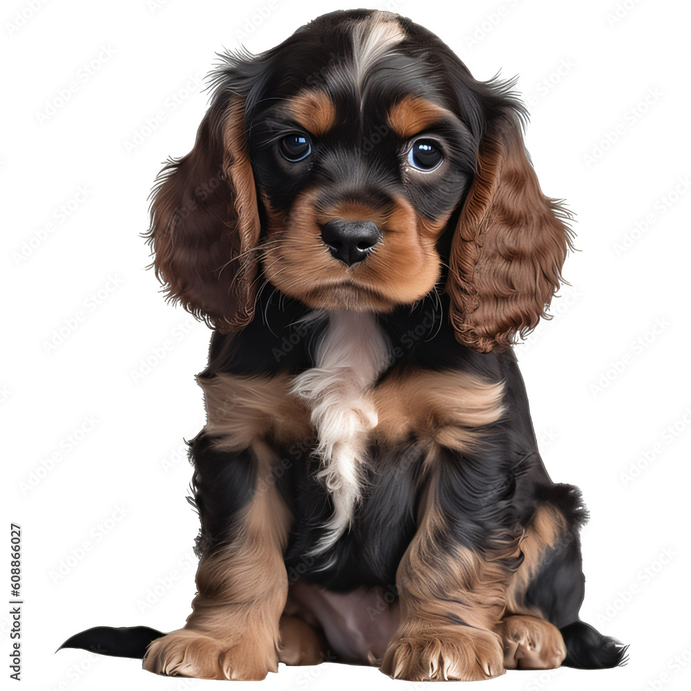 A brown and black cocker spaniel puppy on a transparent background png isolated  Generative Ai