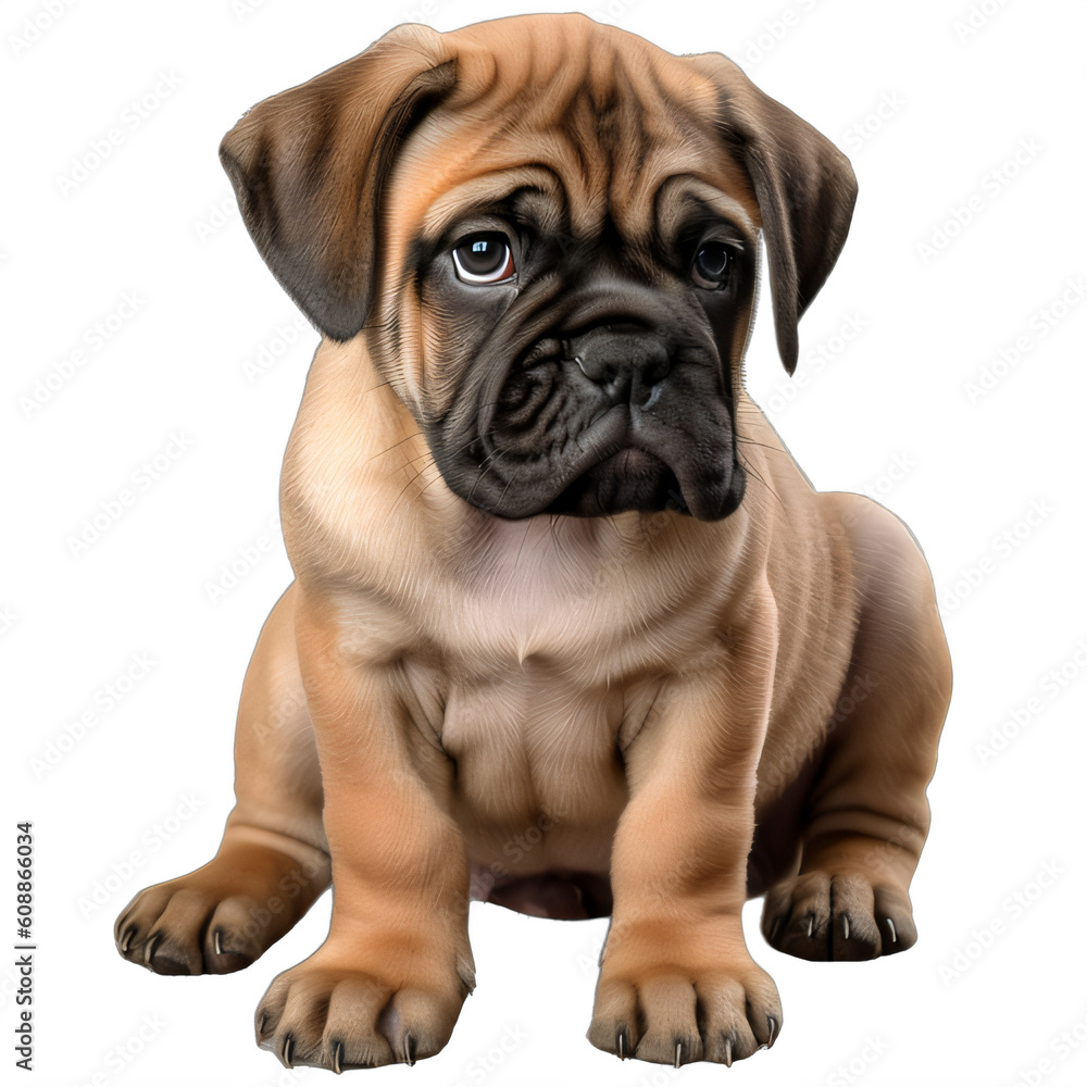 A brown and black bullmastiff puppy on a transparent background png isolated Generative Ai