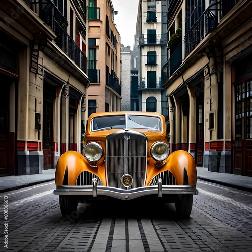beautiful classic car in the classic structures of mexico city photo
