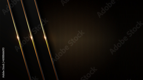 black gold background, golden light luxury image abstract, straight lines overlap layer shadow gradients space composition for banner, flyer cover layout, website template design