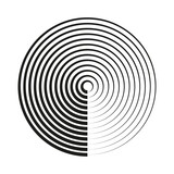 Concentric, radial circles. Radiating, circular spiral, vortex lines. Rays, beams, signal burst design. Merging rippled lines. Converging rings. Vector illustration.