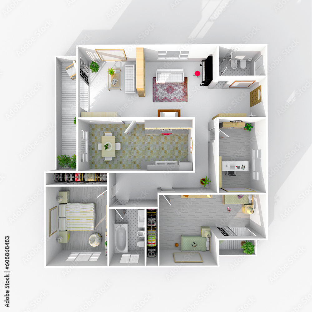 3d rendering of furnished home apartment 3d rendering of furnished home apartment