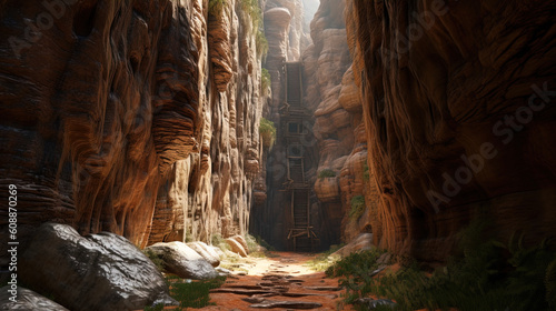 Narrow Slot in the Side of a Canyon Cave. Generative AI