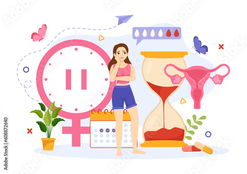 HRT or Hormone Replacement Therapy Acronym Vector Illustration with Treatment and Hormone Medication in Healthcare Cartoon Hand Drawn Templates