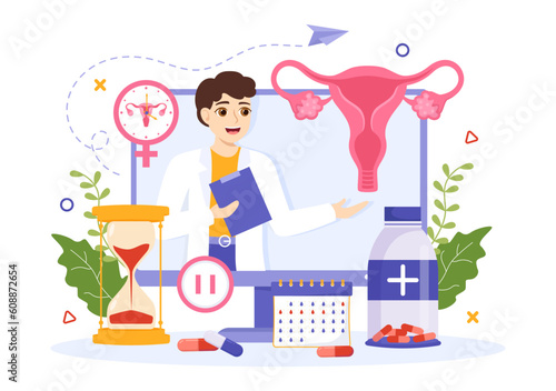HRT or Hormone Replacement Therapy Acronym Vector Illustration with Treatment and Hormone Medication in Healthcare Cartoon Hand Drawn Templates
