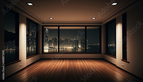 the view empty room with glass windows  illustration  Generative AI