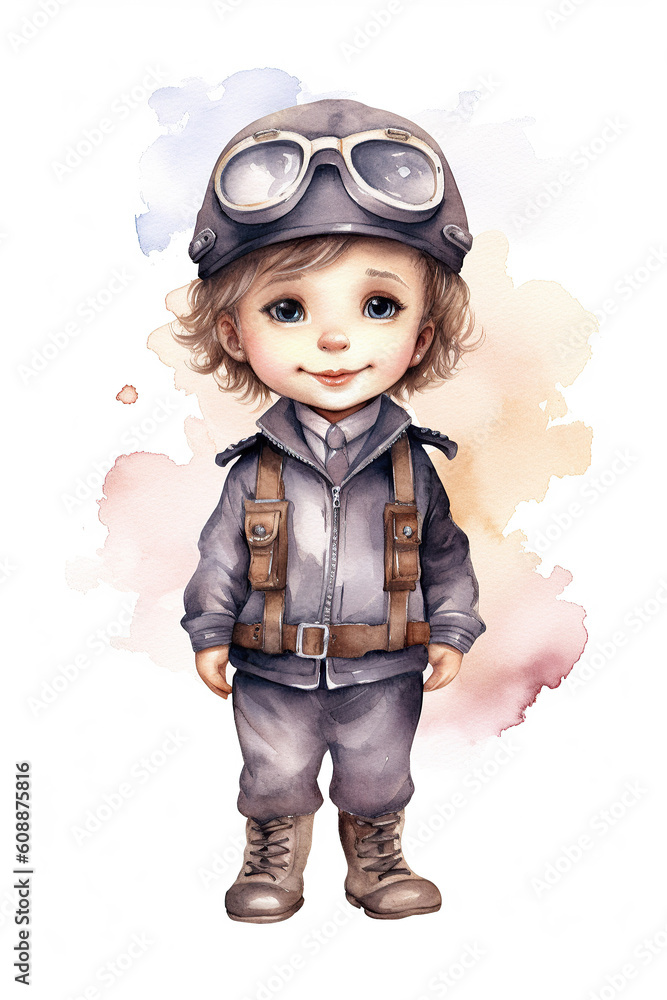 pilot sky fly watercolor clipart isolated on white background