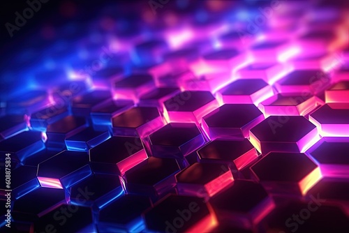 A purple and blue background with hexagonal shapes. Abstract background created with Generative Ai Technology