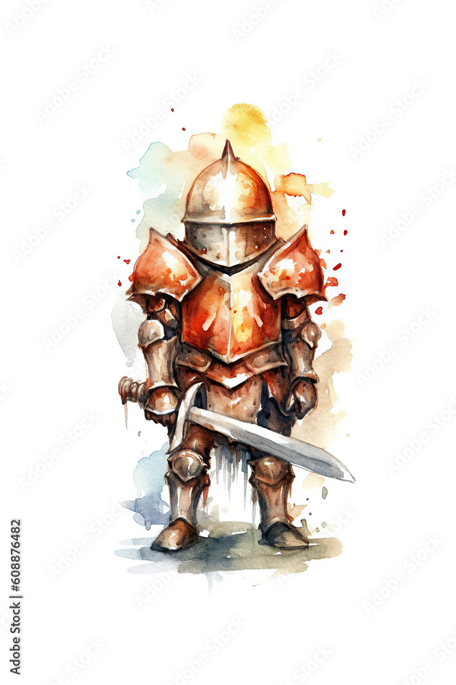 Naklejka premium paladin warrior champ watercolor clipart isolate white background