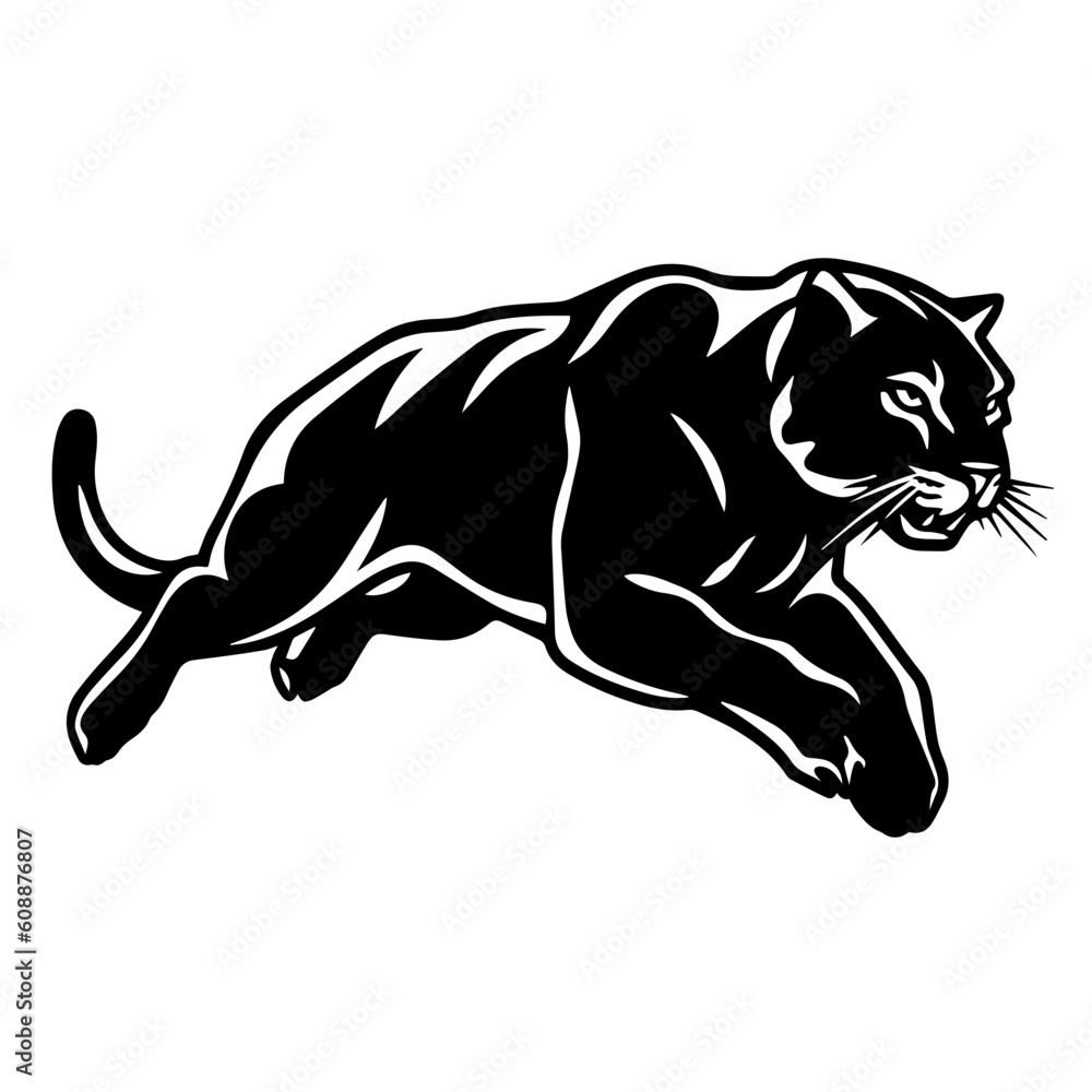 Panther Jumping Attacking Logo Monochrome Design Style