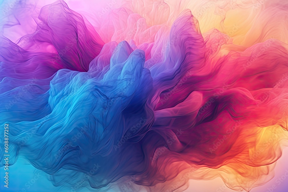 A colorful cloud of smoke floating in the air. Abstract background created with Generative Ai Technology