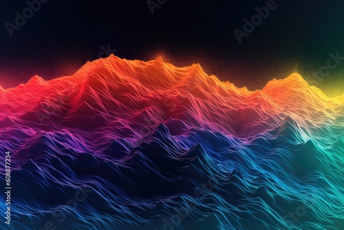 A rainbow colored mountain range with a black background. Abstract background created with Generative Ai Technology