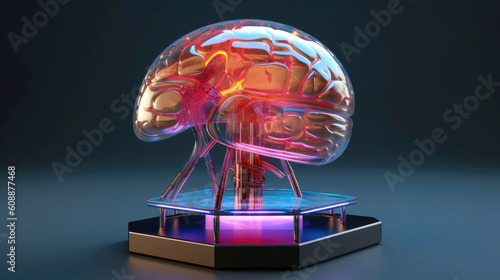 Brain and nerve forming a futuristic face illustrating the power of our neuron and our virtual life, neural networks. 3d rendering design, Generative AI illustration
