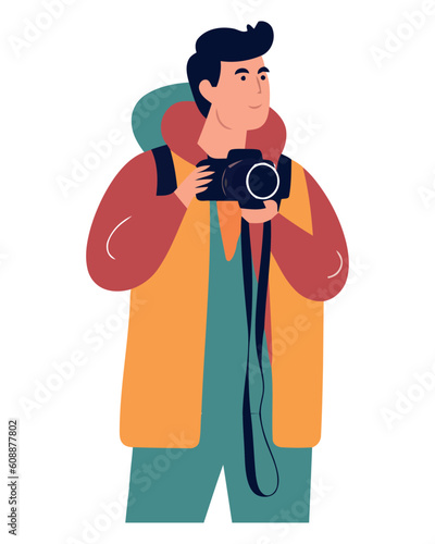 Professional businessman holding camera