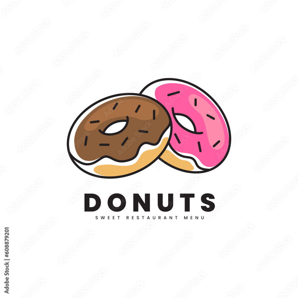 Donut vector logo. Sweet food logo, can be used for bakery product logo, trademark, or food business logo.