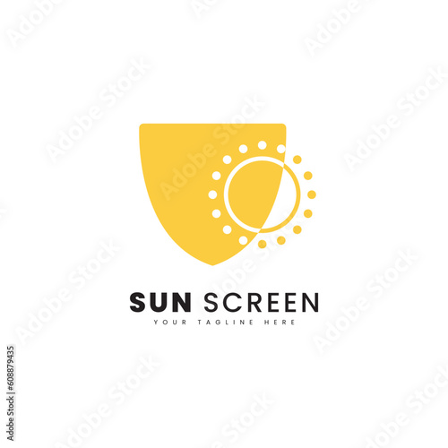 Silhouette illustration of sun and protective shield, for logo sun screen vector.