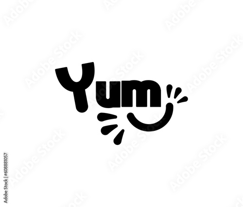 Yum Yum text. Only one single word. Printable graphic tee. Design doodle for print.