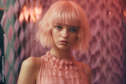 portrait of a person with short pink hair photo