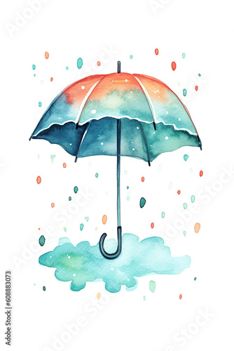 umbrella rain winter sun watercolor clipart isolated on white background