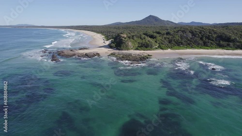 Aerial View Of The Ocean At Wenonah Head Near Urunga In New South Wales, Australia - drone shot photo