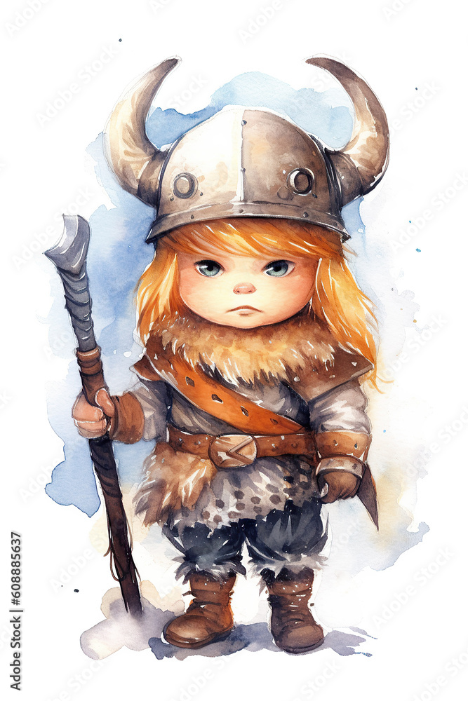 Fototapeta premium viking barbarian watercolor clipart cute isolated on white background