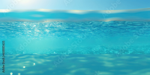 Water background, underwater. Clean water, sea waves and blue sky. Generative ai illustration © maxa0109