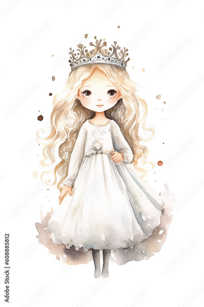 Fototapeta premium white silver queen watercolor clipart cute isolated on white background