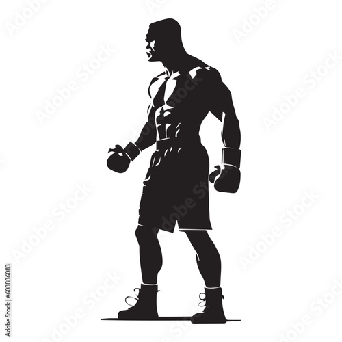 Boxer black and white vector silhouette.