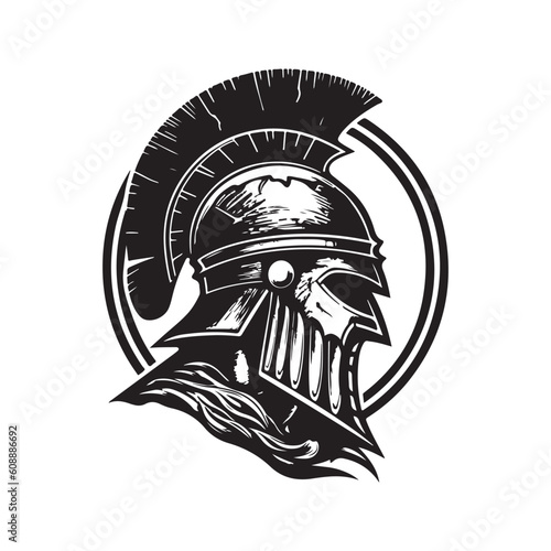 spartan, vintage logo line art concept black and white color, hand drawn illustration