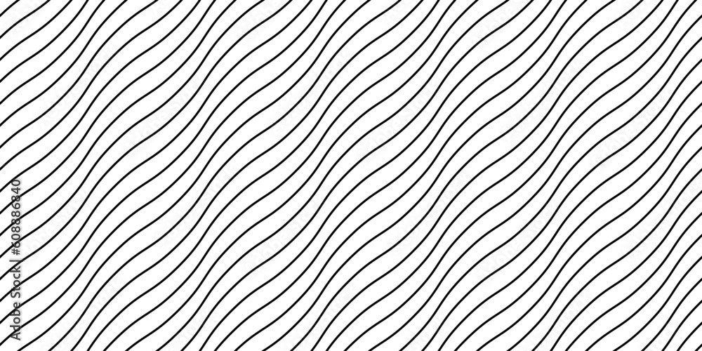 Wave lines seamless pattern. Black undulate stripes repeating background. Diagonal wavy texture. Simple curved linear wallpaper. Textile and fabric design template. Vector Wave lines seamless pattern. Black undulate stripes repeating background. Diagonal wavy texture. Simple curved linear wallpaper. Textile and fabric design template. Vector