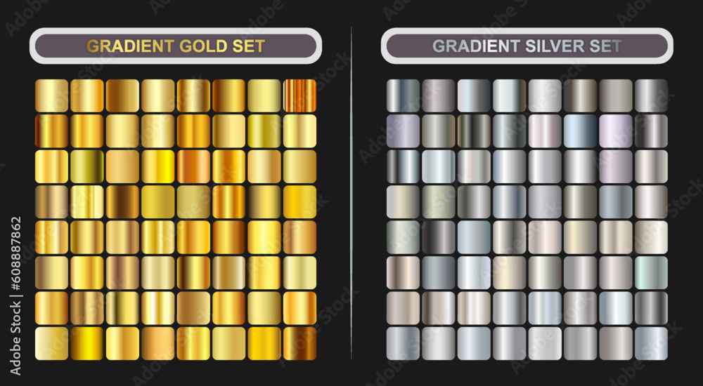 gold color and silver color gradient set, vector with various gold